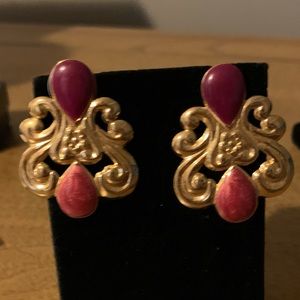 Vintage Earrings, Pierced, Gold/Mauve Tone, Good Condition